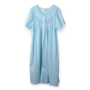 Miss Elaine Mumu L Womens Nightgown Cotton Blend Dress Textured Vintage Blue